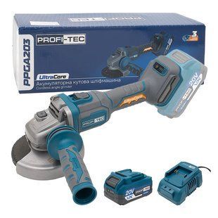 Акумуляторна болгарка PROFI-TEC PPGA203 (20 В, безщітковий двигун, диск 125 мм) 1&times;PT2040EP (4.0 Aг), ЗП BC20V, коробка PPGA203-1-4 фото