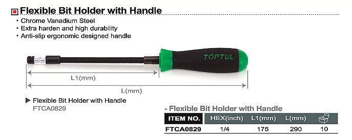 Отвертка-битодержатель 1/4" с гибким валом, FTCA0829 TOPTUL FTCA0829 фото