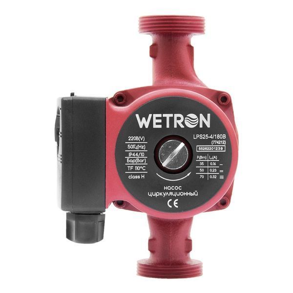 Насос циркуляц 75Вт Hmax 4м Qmax 40л/хв &Oslash;1&frac12;" 180мм бордо + гайки &Oslash;1", WETRON 774212 774212 фото