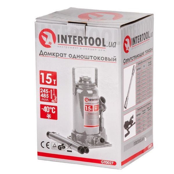 Домкрат "стовпчик" одноштоковий 15т, 230-460 мм, GT0027 INTERTOOL GT0027 фото