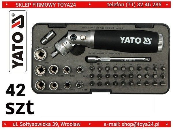 Викрутка реверсивна тріщатка, насадки HEX 1/4" SL,H,PH,PZ,T 42 од., YT-2806 YATO YT-2806 фото