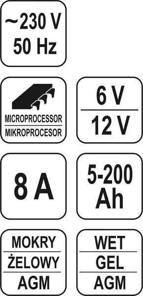 Зарядное устройство 6/12 V, 8 А, 5-200 Ah, YT-8301 YATO YT-8301 фото