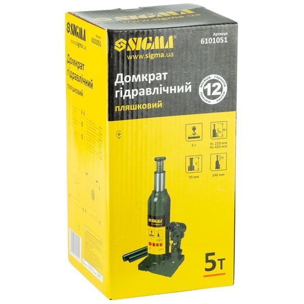 Домкрат гидравлический бутылочный 5т H 210-420мм, SIGMA 6101051 6101051 фото