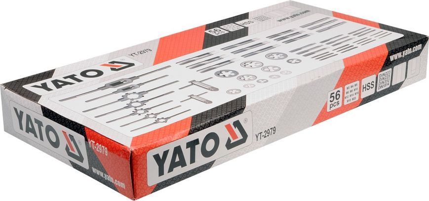 Метчики и плашки &Oslash; = м3- М20 с Воротки и Плашкодержатель, 56 элем., YT-2979 YATO YT-2979 фото