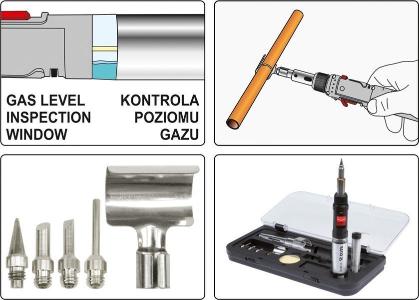 Горелка газовая t = 1300 &deg; С, фен t = 600 &deg; С и паяльник t = 450 &deg; С с доспехами, 3 в 1, YT-36706 YATO YT-36706 фото