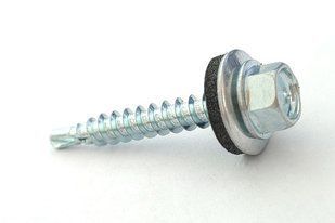 Саморез с шестигранной головкой с шайбой с прокладкой EPDM 4,8*35 DIN 7504K цинк белый со сверлом по дереву (ящ. 1600 шт.), APRO SDS4835ZN-C SDS4835ZN-C фото