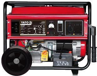 Генератор струму бензиновий P= 5 кВт, U= 230V AC і 12V DC, витрата- 2.65 л/г, бак- 25 л,AVR, YATO YT-85441 YT-85441 фото