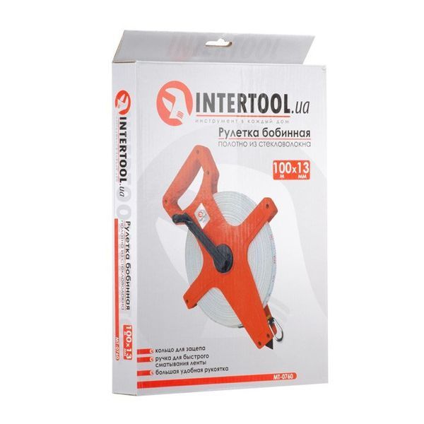 Рулетка геодезическая с полотном из стекловолокна 100 м*13 мм, MT-0760 INTERTOOL MT-0760 фото
