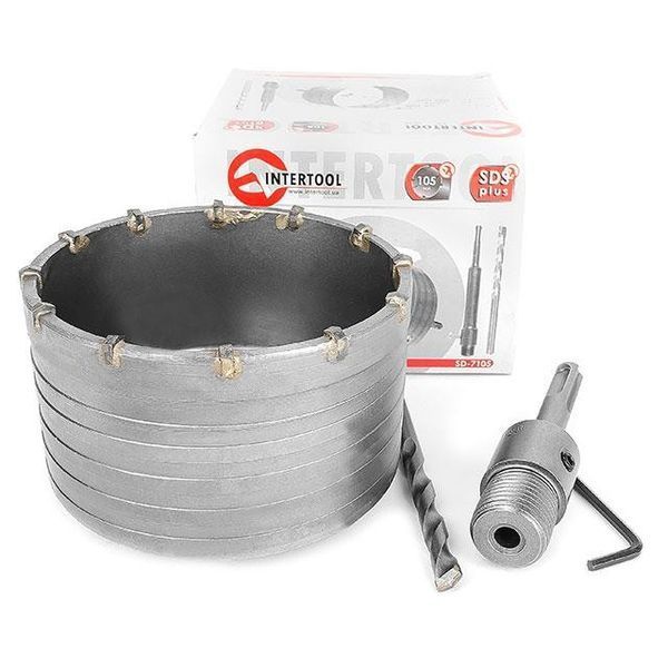 Комплект: сверло корончатое по бетону 105мм + переходник SDS Plus 100мм (SD-7105 Intertool) SD-7105 фото